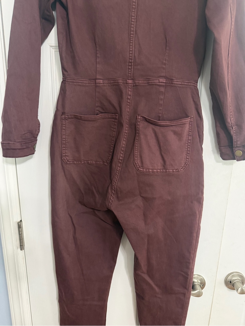 Free People Lennox Jumpsuit Sz  Small Utility Pockets Burgundy Brown Bitter Bark - Picture 13 of 15